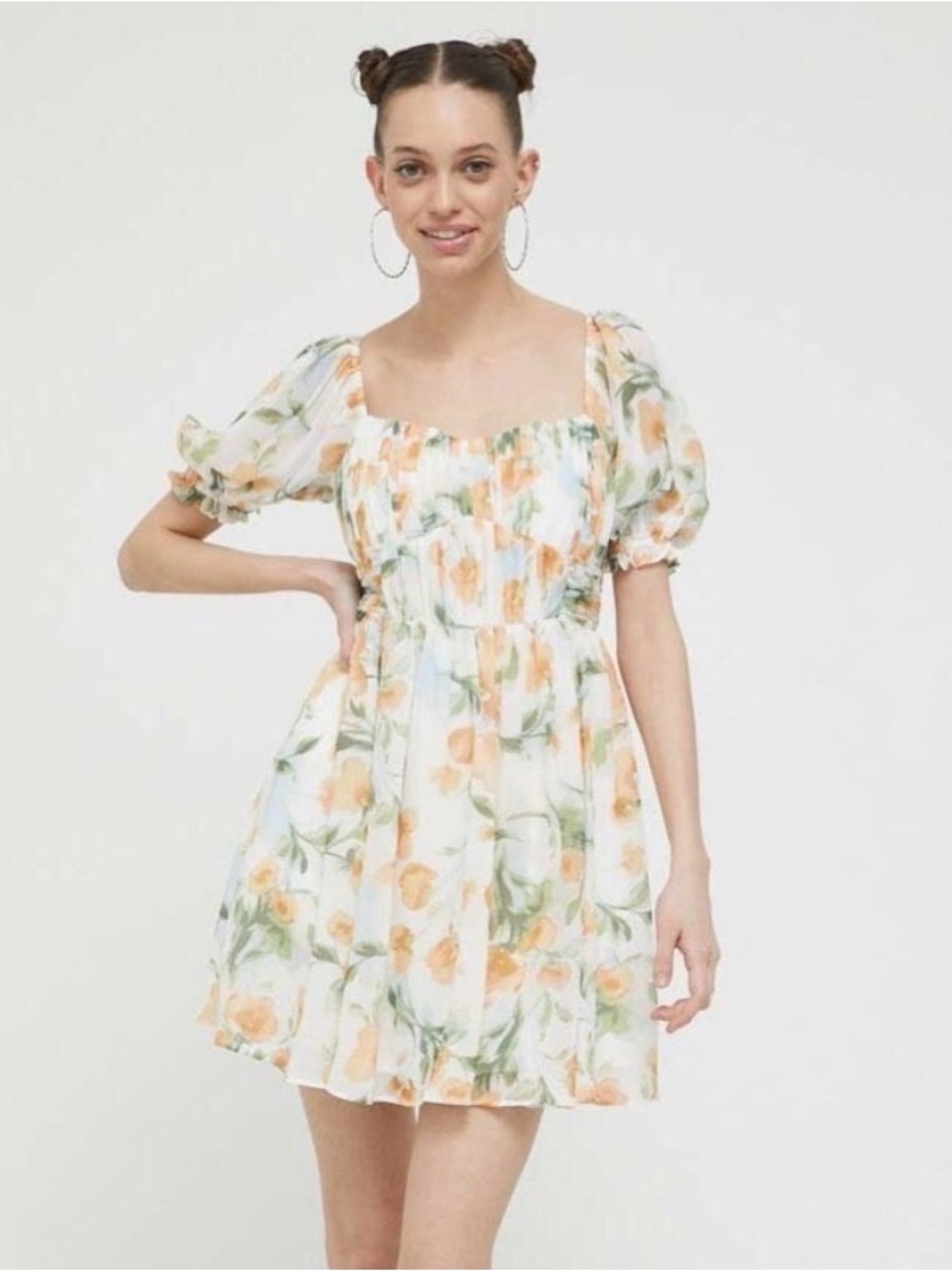 Abercrombie & Fitch Floral Puff Sleeve Mini Dress | S